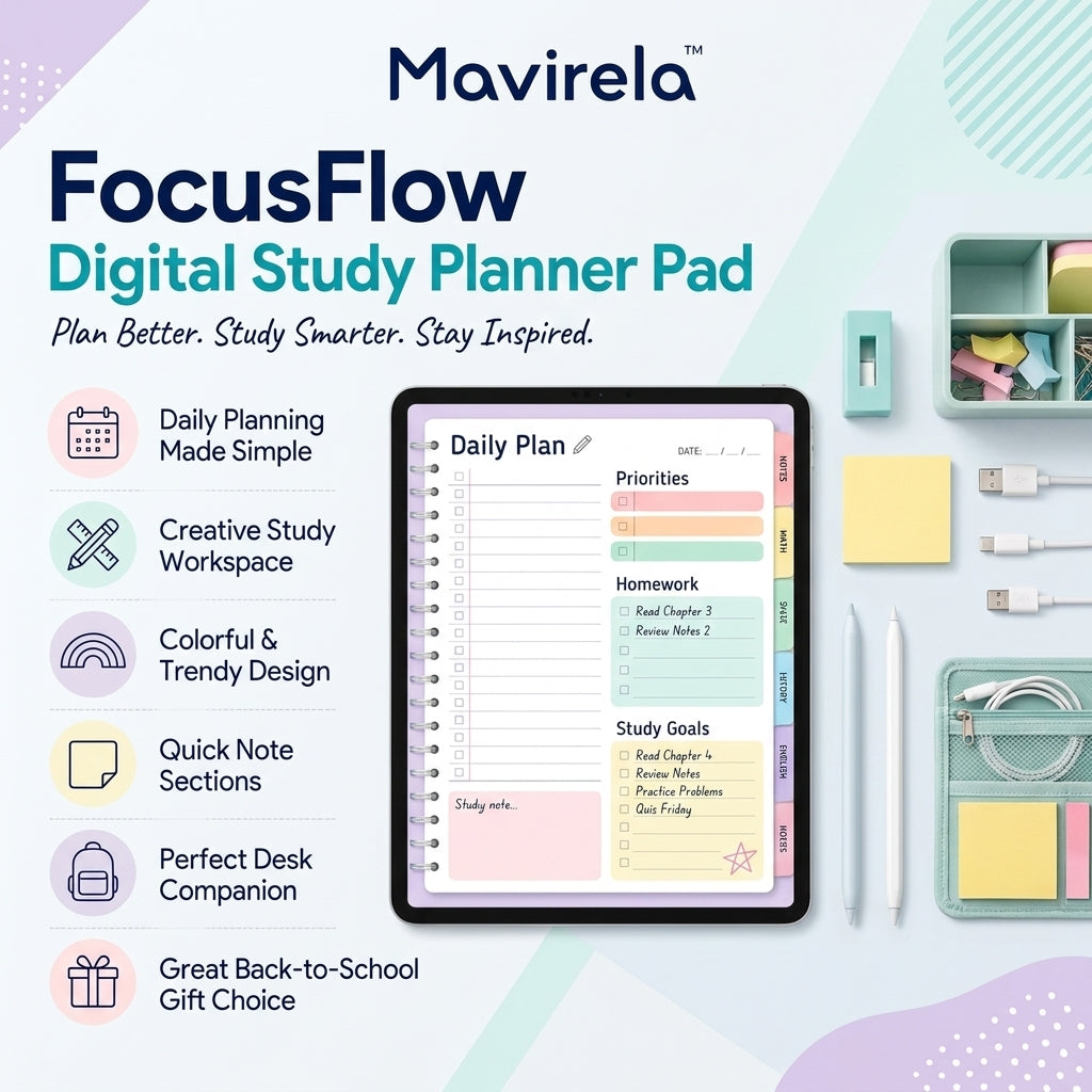 Mavirela™ FocusFlow Digital Study Planner Pad
