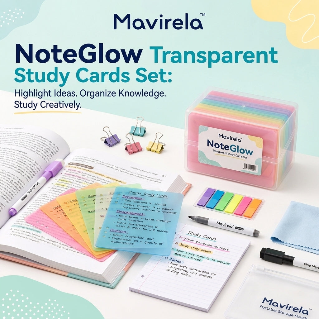 Mavirela™ NoteGlow Transparent Study Cards Set
