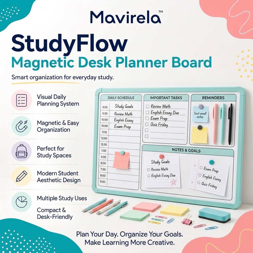 Mavirela™ StudyFlow Magnetic Desk Planner Board